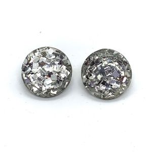 Confetti silver vintage glitter clip on earrings